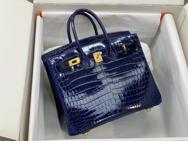 H BIRKIN 25 CROCODILE GOLD-TONED HARDWARE DARK BLUE 25CM