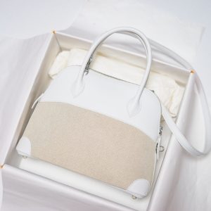 H VINTAGE BOLIDE 31 CANVAS LEATHHER BAG WHITE 31CM