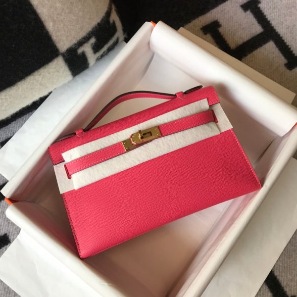 H MINI KELLY POCHETTE GOLD TONED HARDWARE PINK 22CM