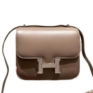 H CONSTANCE LEATHER BAG DARK BEIGE 18CM