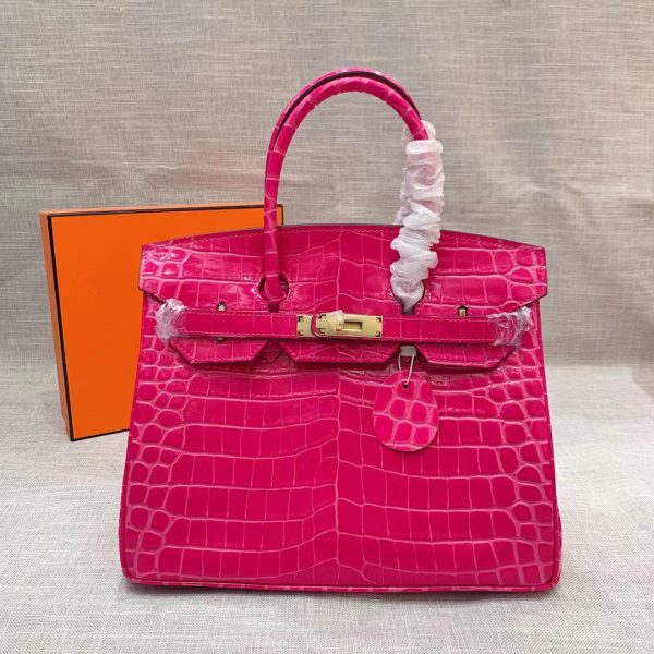 H BIRKIN 25 CROCODILE GOLD-TONED HARDWARE DARK PINK 25CM