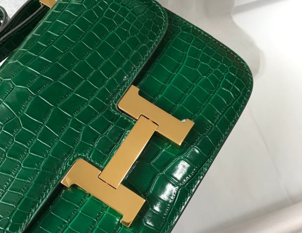 H CONSTANCE ALLIGATOR GOLD HARDWARE MINI GREEN FICELLE BAG 18CM