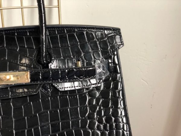 H BIRKIN 30 BLACK NOIR SHINY POROSUS CROCODILE 30CM