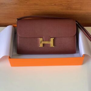 Hermes Constance Togo Long Wallet 21cm/8.3in Gold Toned Hardware For Women Red