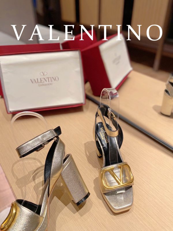 Valentino Garavani Strap Heeled Sandals With V Logo Signature Embellishment Gold For Women