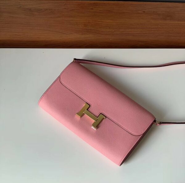 Hermes Constance Togo Long Wallet 21cm/8.3in Gold Toned Hardware For Women Pink