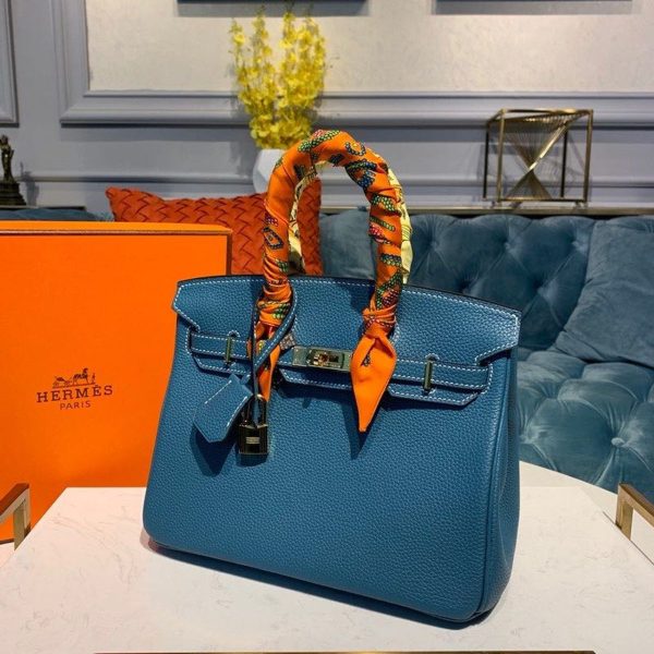 Hermes Birkin Blue Semi Handstitched With Gold Toned Hardware For Women 30cm/11.8in