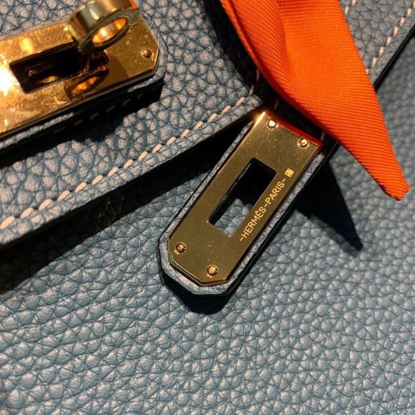 Hermes Birkin Blue Semi Handstitched With Gold Toned Hardware For Women 30cm/11.8in