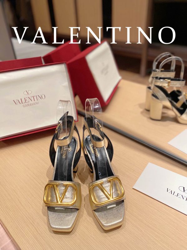 Valentino Garavani Strap Heeled Sandals With V Logo Signature Embellishment Gold For Women