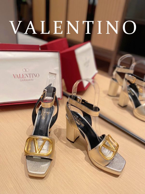 Valentino Garavani Strap Heeled Sandals With V Logo Signature Embellishment Gold For Women