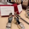 Valentino Garavani Strap Heeled Sandals With V Logo Crystal Embellishment Gold For Women