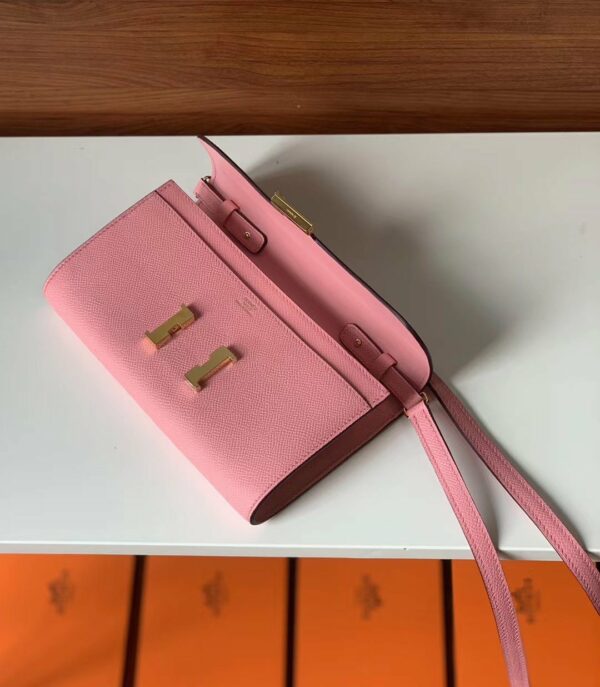 Hermes Constance Togo Long Wallet 21cm/8.3in Gold Toned Hardware For Women Pink