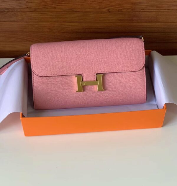 Hermes Constance Togo Long Wallet 21cm/8.3in Gold Toned Hardware For Women Pink