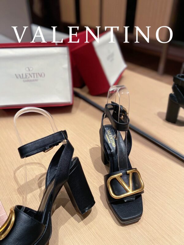 Valentino Garavani Strap Heeled Sandals With V Logo Signature Embellishment Black For Women