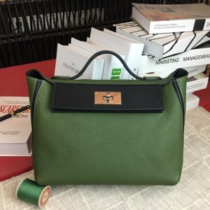 Hermes 24/24 Clemence Swift Green Silver Hardware For Women, Women’s Handbags, Shoulder Bags 11.4in/29cm