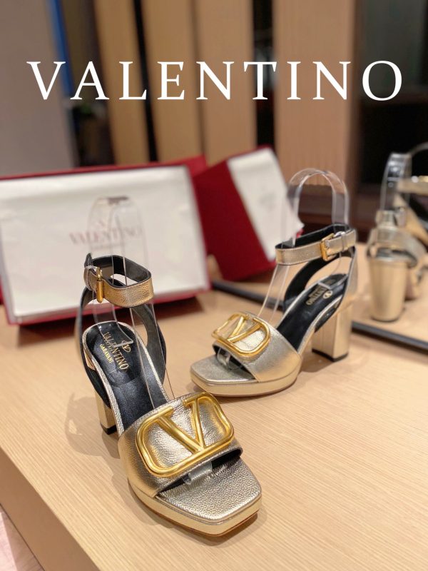 Valentino Garavani Strap Heeled Sandals With V Logo Signature Embellishment Gold For Women