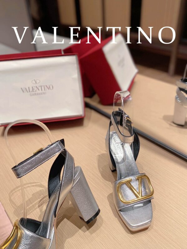 Valentino Garavani Strap Heeled Sandals With V Logo Signature Embellishment Silver For Women