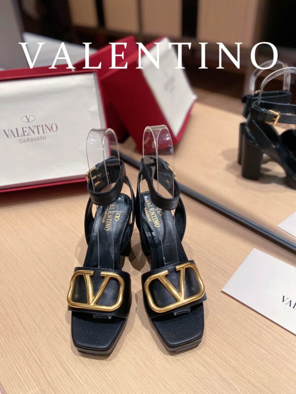 Valentino Garavani Strap Heeled Sandals With V Logo Signature Embellishment Black For Women