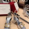 Valentino Garavani Strap Heeled Sandals With V Logo Signature Embellishment Silver For Women