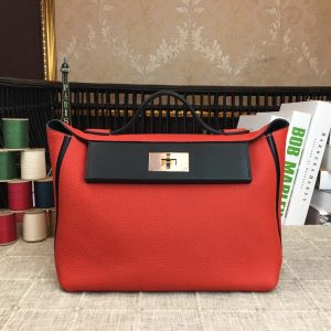 Hermes 24/24 Clemence Swift Red Silver Hardware For Women, Women’s Handbags, Shoulder Bags 11.4in/29cm