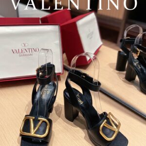 Valentino Garavani Strap Heeled Sandals With V Logo Signature Embellishment Black For Women