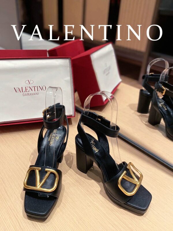 Valentino Garavani Strap Heeled Sandals With V Logo Signature Embellishment Black For Women