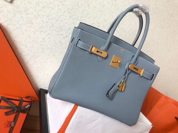 Hermes Birkin Electric Blue Lin J7 For Women Gold Toned Hardware 11.8in/30cm