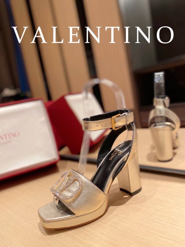 Valentino Garavani Strap Heeled Sandals With V Logo Crystal Embellishment Gold For Women