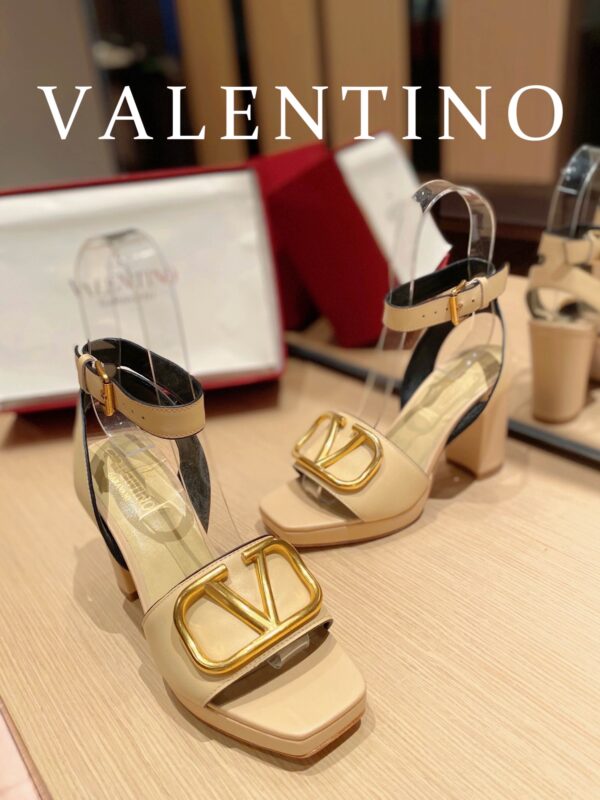 Valentino Garavani Strap Heeled Sandals With V Logo Signature Embellishment Light Yellow For Women