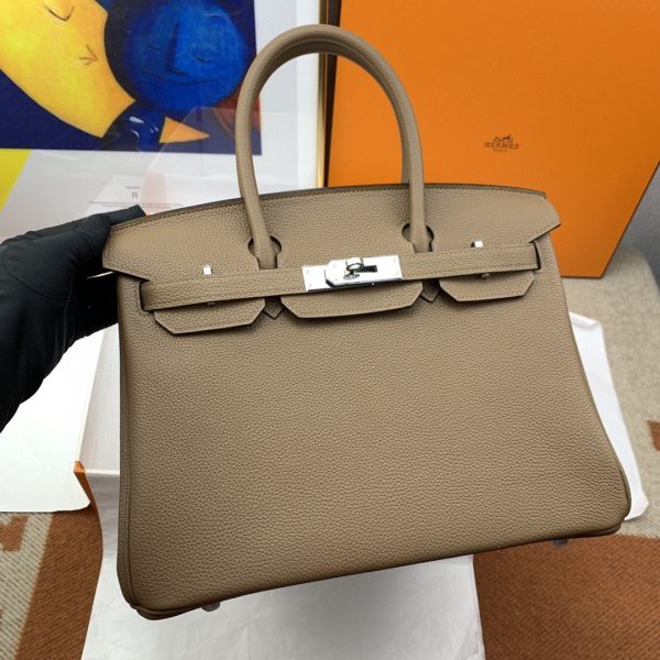 Hermes Birkin 30 Togo Etoupe Bag Silver Hardware For Women, Women’s Handbags 11.8in/30cm