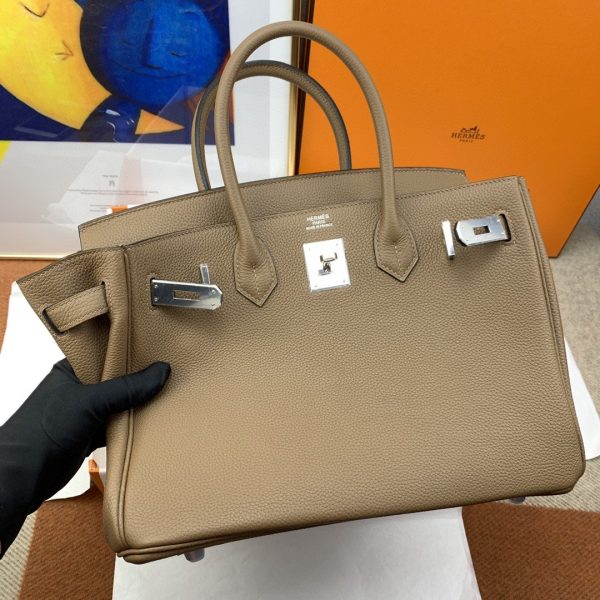 Hermes Birkin 30 Togo Etoupe Bag Silver Hardware For Women, Women’s Handbags 11.8in/30cm