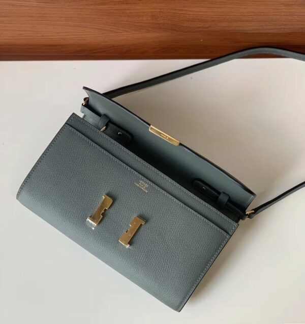 Hermes Constance Togo Long Wallet 21cm/8.3in Gold Toned Hardware For Women Grey