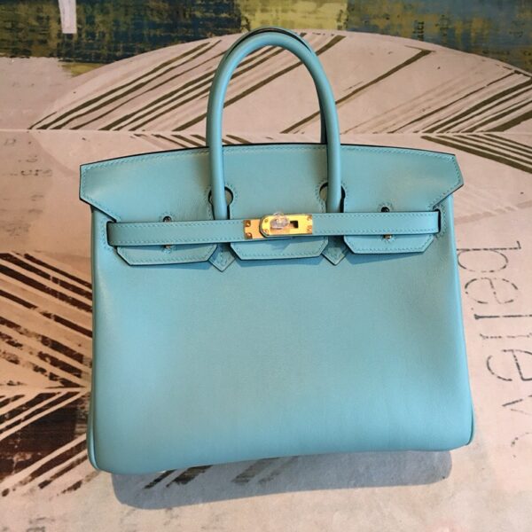 Hermes Birkin Light Blue For Women Gold Toned Hardware 9.8in/25cm