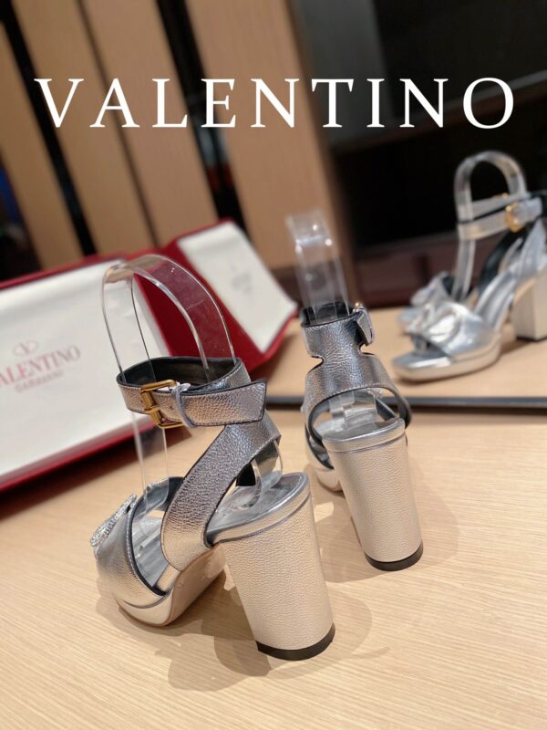 Valentino Garavani Strap Heeled Sandals With V Logo Signature Embellishment Silver For Women