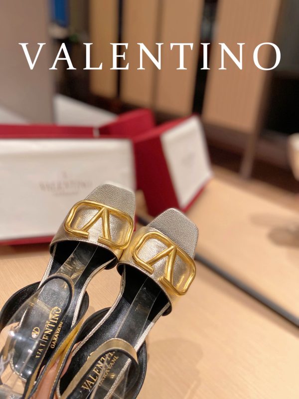 Valentino Garavani Strap Heeled Sandals With V Logo Signature Embellishment Gold For Women