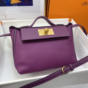 Hermes 24/24 Mini Evercolor Swift Purple For Women, Women’s Handbags, Shoulder Bag 8.2in/21cm