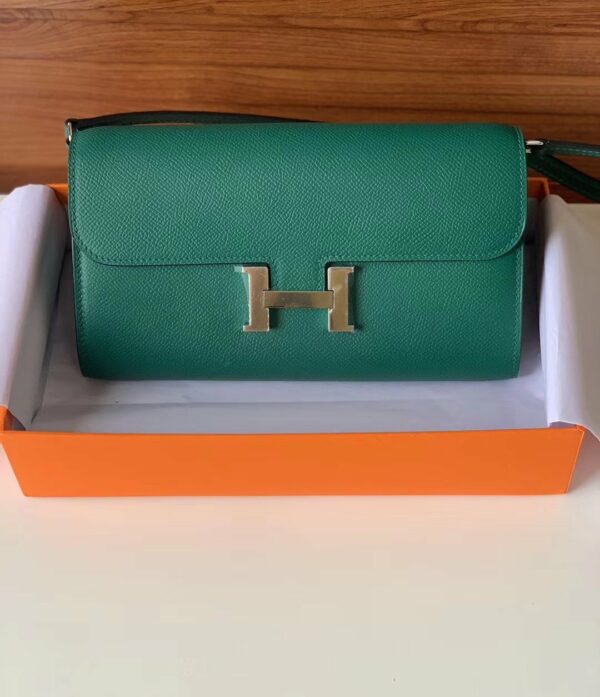 Hermes Constance Epsom Long To Go Wallet Green For Women, Women’s Wallet 8.1in/21cm