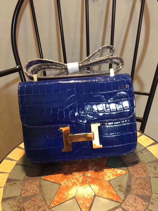 Hermes Constance 24 Pattern Crocodile Blue For Women, Women’s Handbags, Shoulder Bag 9.4in/24cm