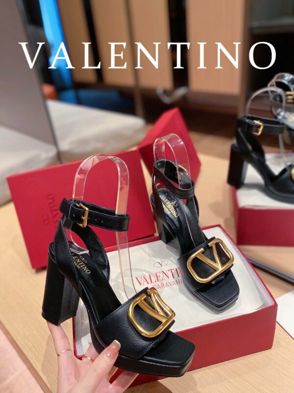 Valentino Garavani Strap Heeled Sandals With V Logo Signature Embellishment Black For Women