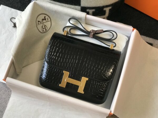 Hermes Constance 23 Pattern Crocodile Black For Women, Women’s Handbags, Shoulder Bag 9in/23cm