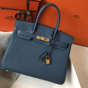 Hermes Birkin Blue For Women Gold-Toned Hardware 11in/30cm