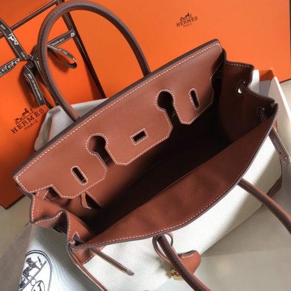 Hermes Birkin Bag Toile and Brown Barenia with Gold Hardware For Women, Women’s Handbags, Shoulder Bags 30cm/12in