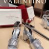 Valentino Garavani Strap Heeled Sandals With V Logo Crystal Embellishment Silver For Women