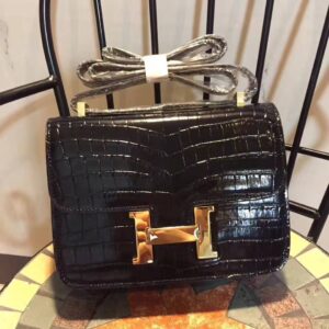 Hermes Constance 24 Pattern Crocodile Black For Women, Women’s Handbags, Shoulder Bag 9.4in/24cm