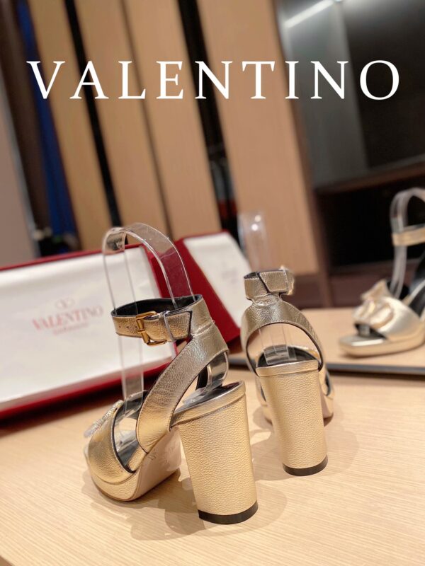 Valentino Garavani Strap Heeled Sandals With V Logo Crystal Embellishment Gold For Women