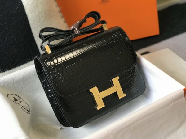 Hermes Constance 23 Pattern Crocodile Black For Women, Women’s Handbags, Shoulder Bag 9in/23cm