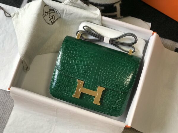 Hermes Constance 23 Pattern Crocodile Green For Women, Women’s Handbags, Shoulder Bag 9in/23cm