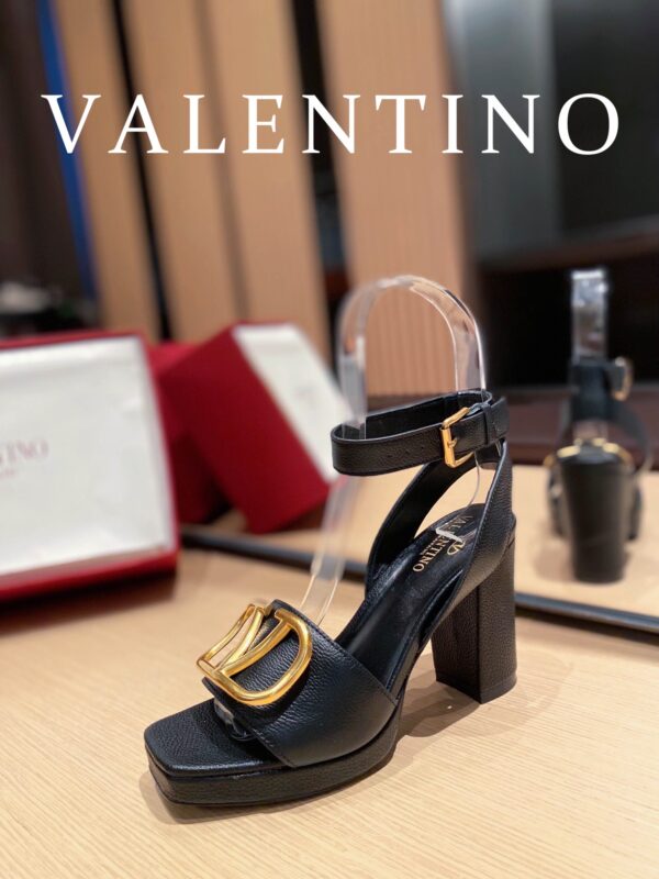 Valentino Garavani Strap Heeled Sandals With V Logo Signature Embellishment Black For Women