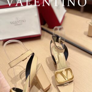 Valentino Garavani Strap Heeled Sandals With V Logo Signature Embellishment Light Yellow For Women