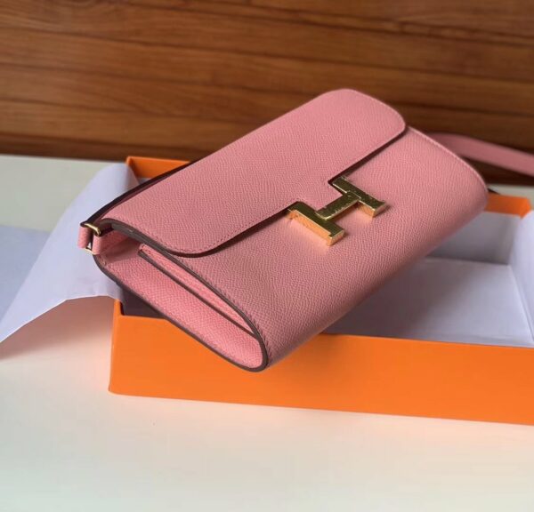 Hermes Constance Togo Long Wallet 21cm/8.3in Gold Toned Hardware For Women Pink